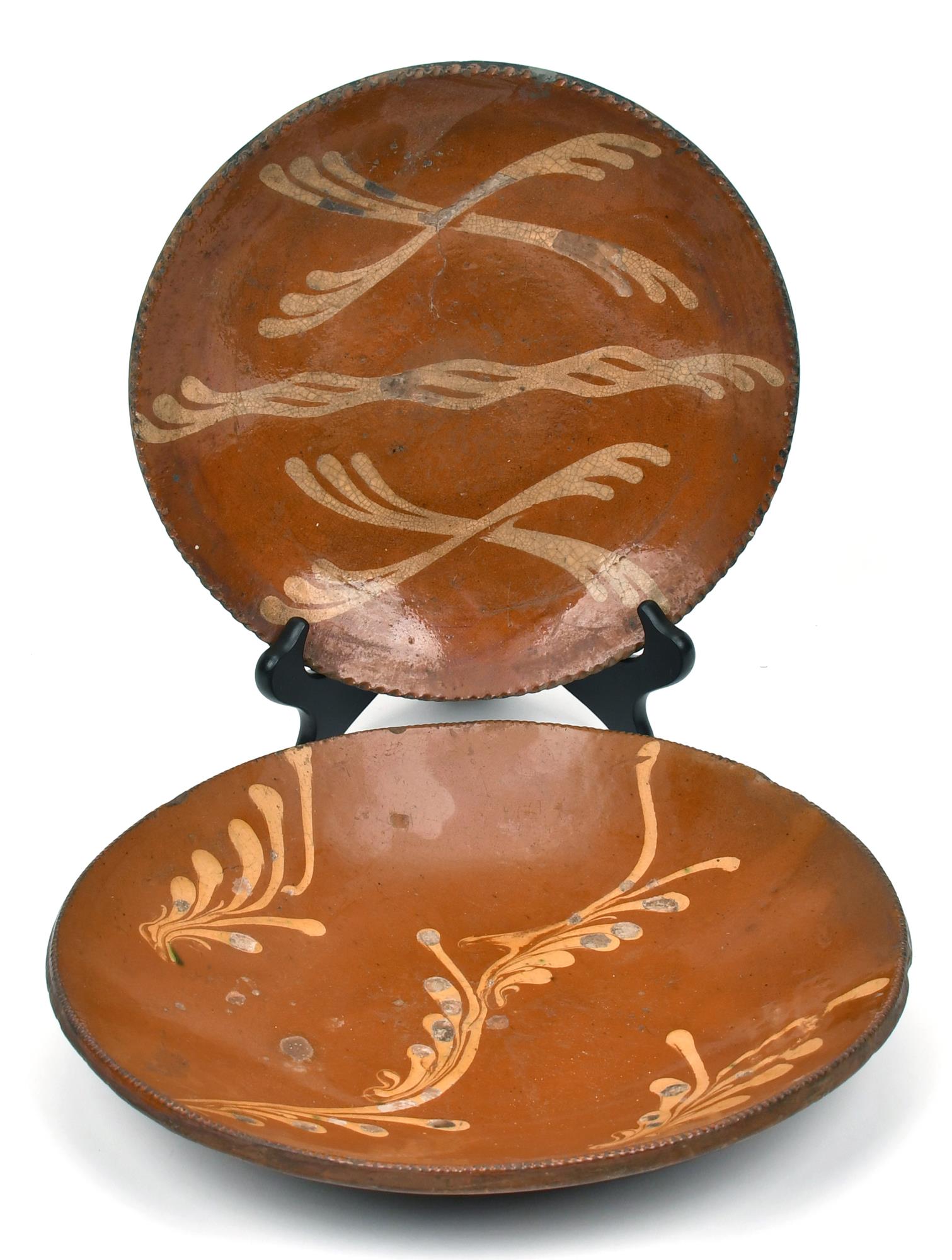 TWO 19TH C. REDWARE PLATES. Both