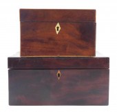 TWO 19TH C. VENEERED BOXES: ON