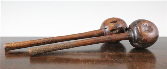 Two 19th century Ulas clubs with