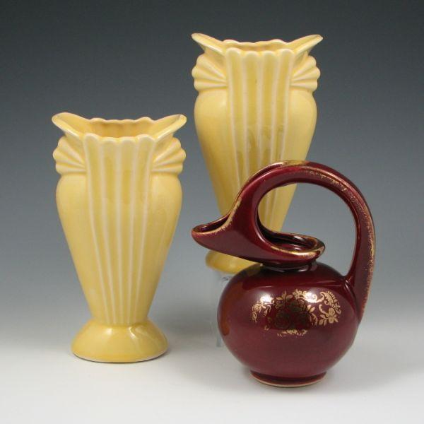 Two (2) Brush 6" vases in yellow