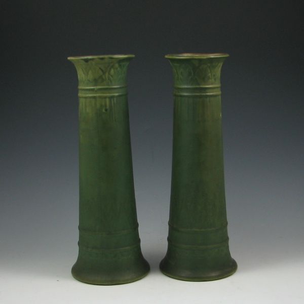 Two (2) Cambridge Matte Green Vases