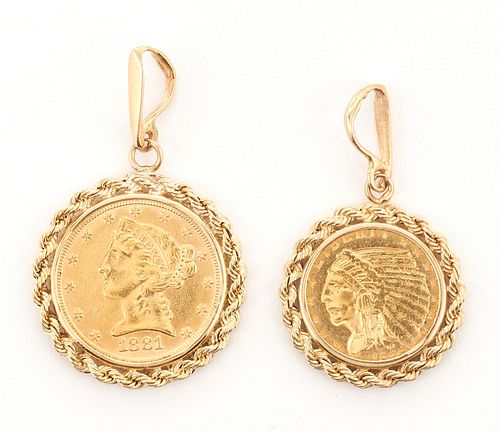TWO (2) GOLD COIN PENDANTS, $5