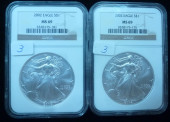 TWO 2002 99% SILVER BULLION AM