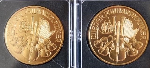 TWO 2005 100 EURO GOLD COINS,