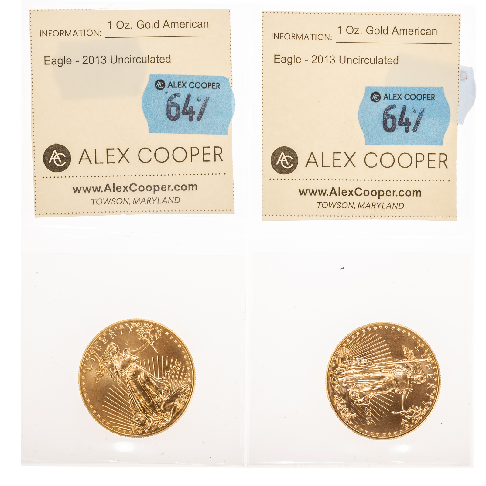 TWO 2013 $50 1 OUNCE GOLD