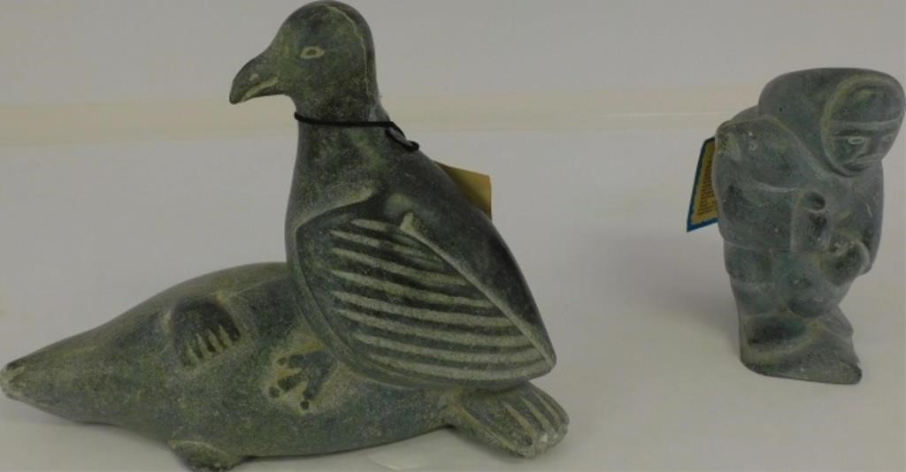 TWO 20TH C. INUIT STONE CARVINGS.