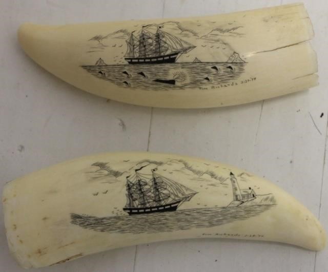 TWO 20TH C SCRIMSHAW WHALE'S