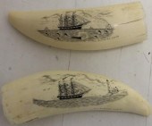 TWO 20TH C SCRIMSHAW WHALE'S T