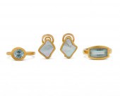 TWO 22K GOLD AND AQUAMARINE RI
