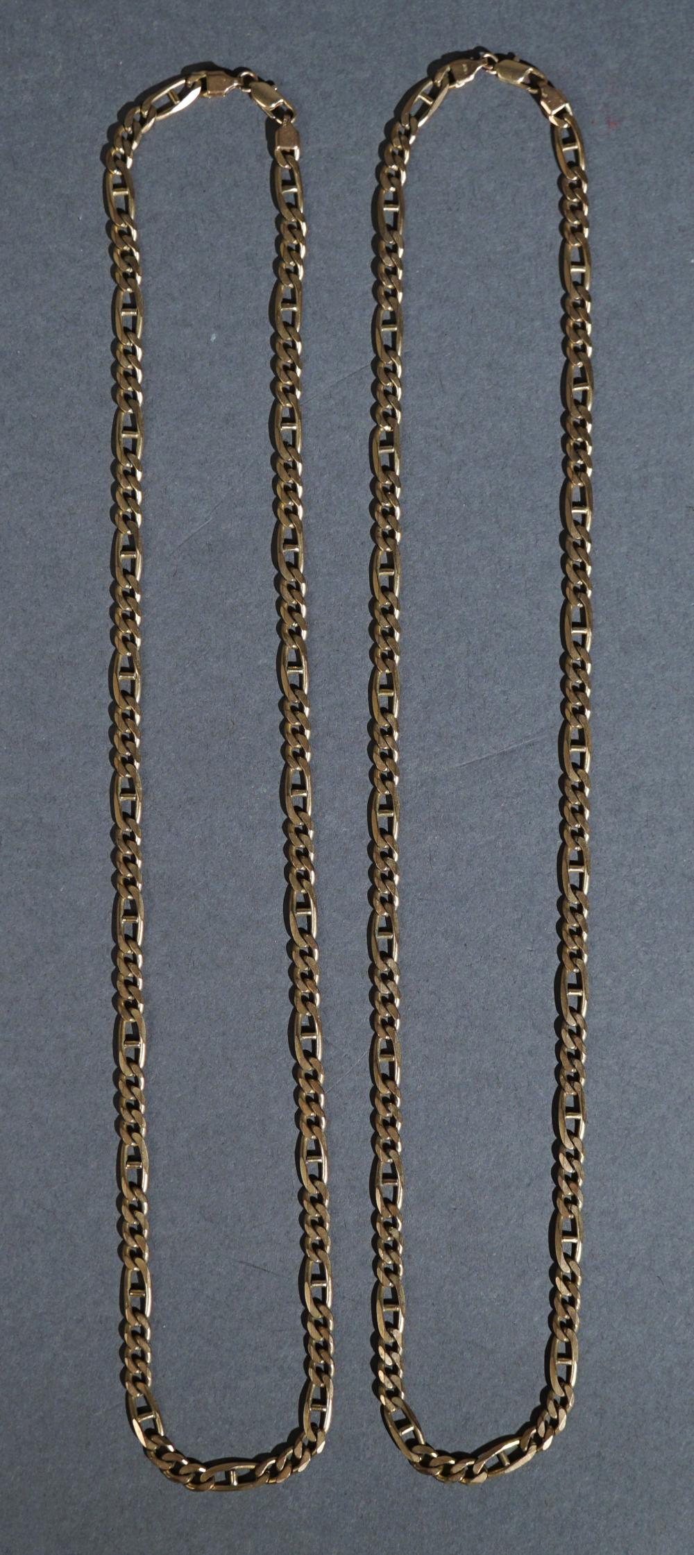 TWO 9-KARAT YELLOW-GOLD FIGARO LINK