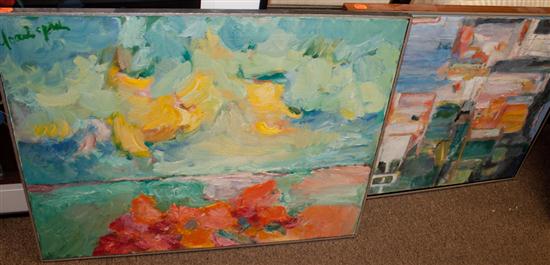 Two abstract acrylics on canvas