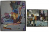 TWO ABSTRACT OILS ON CANVAS. J