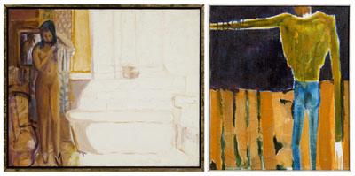 Two abstract paintings: nude by a