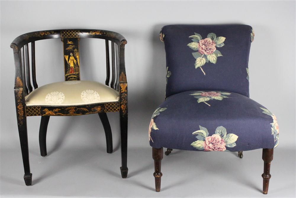 TWO ACCENT CHAIRS ONE CHINOISERIE