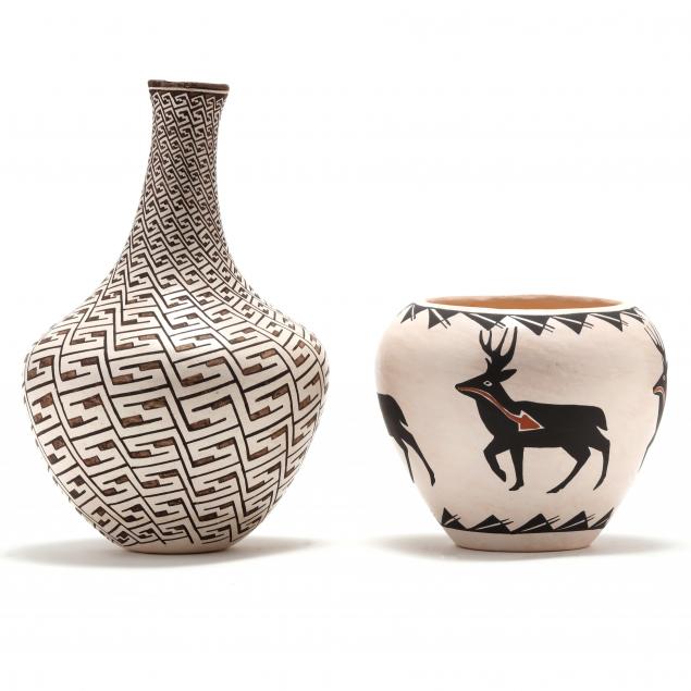TWO ACOMA POTS, TALL VASE, MARIE