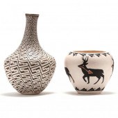 TWO ACOMA POTS, TALL VASE, MAR