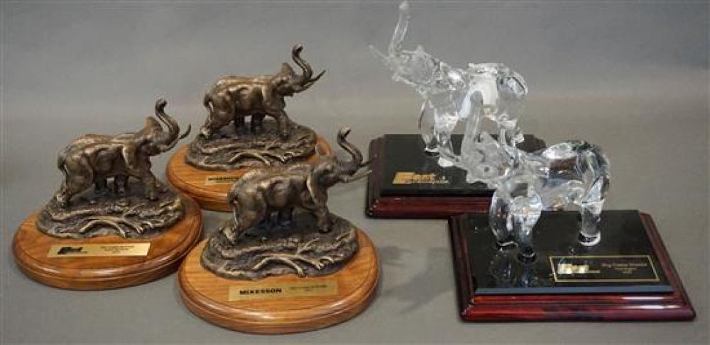TWO ACRYLIC AND THREE BRONZE