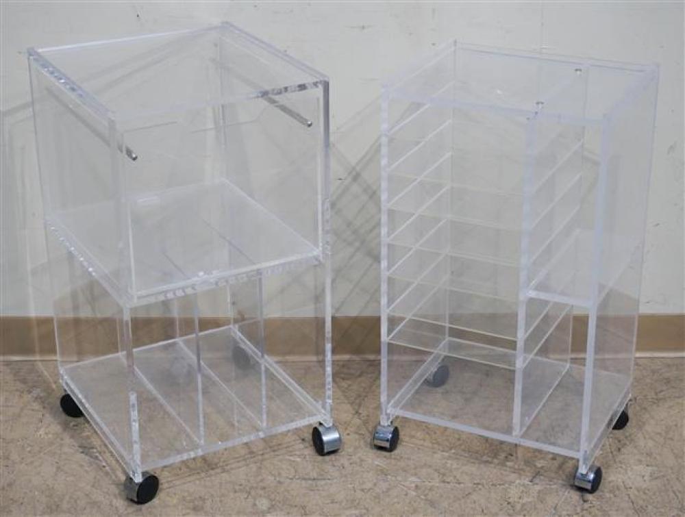 TWO ACRYLIC OFFICE CABINETS ON
