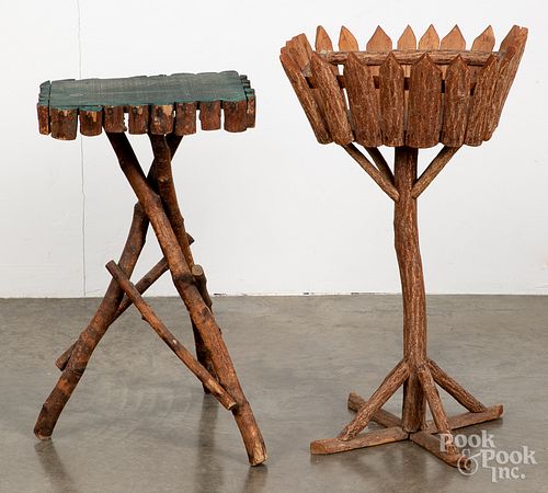 TWO ADIRONDACK TWIG STANDS, EARLY