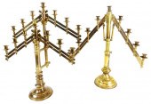 TWO ADJUSTABLE BRASS CANDELABR