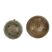 TWO AFGHAN METAL SHIELDS; LARG