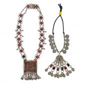 TWO AFGHAN WHITE METAL & GLASS