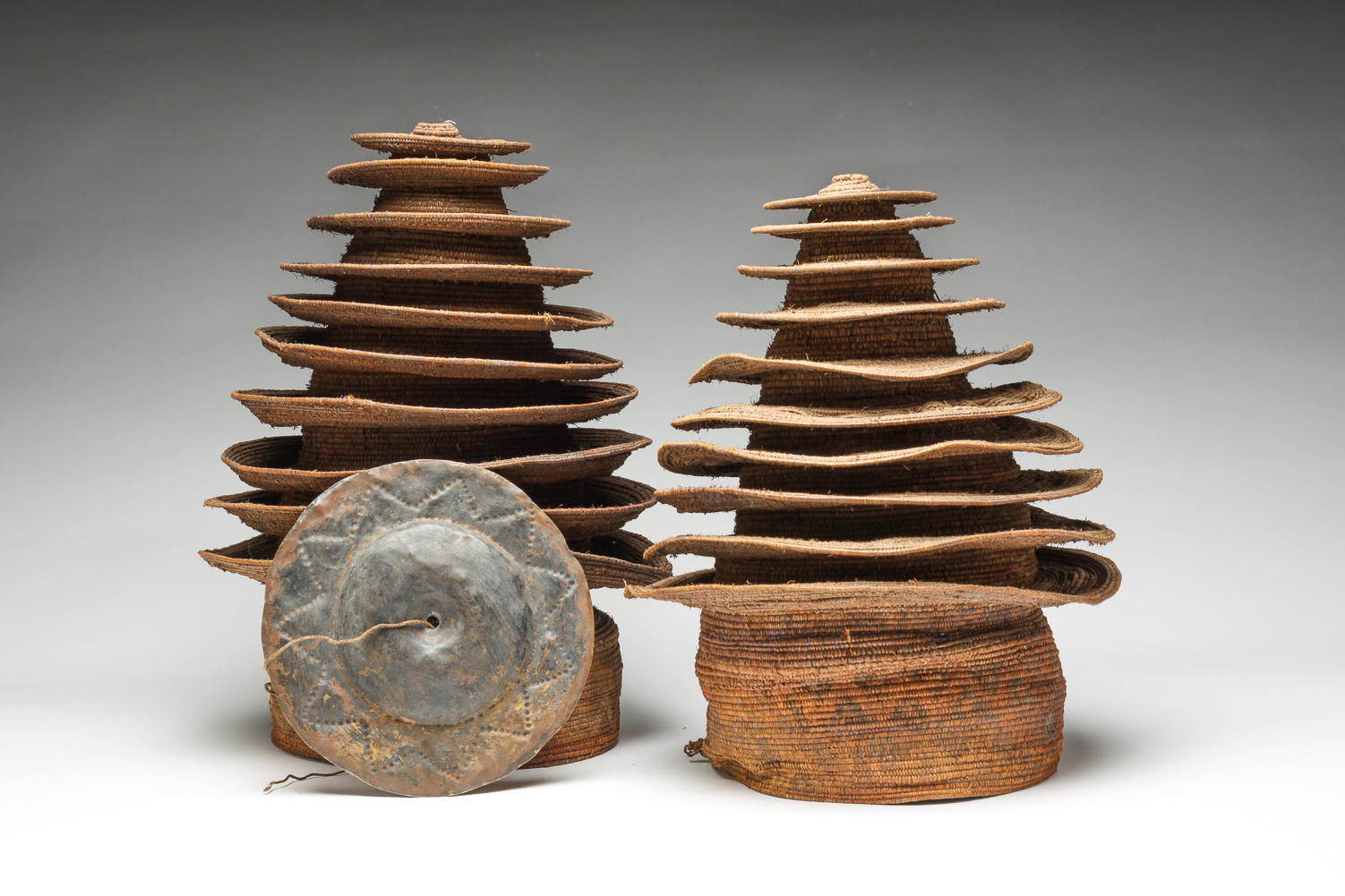 TWO AFRICAN BASKETRY HATS OR
