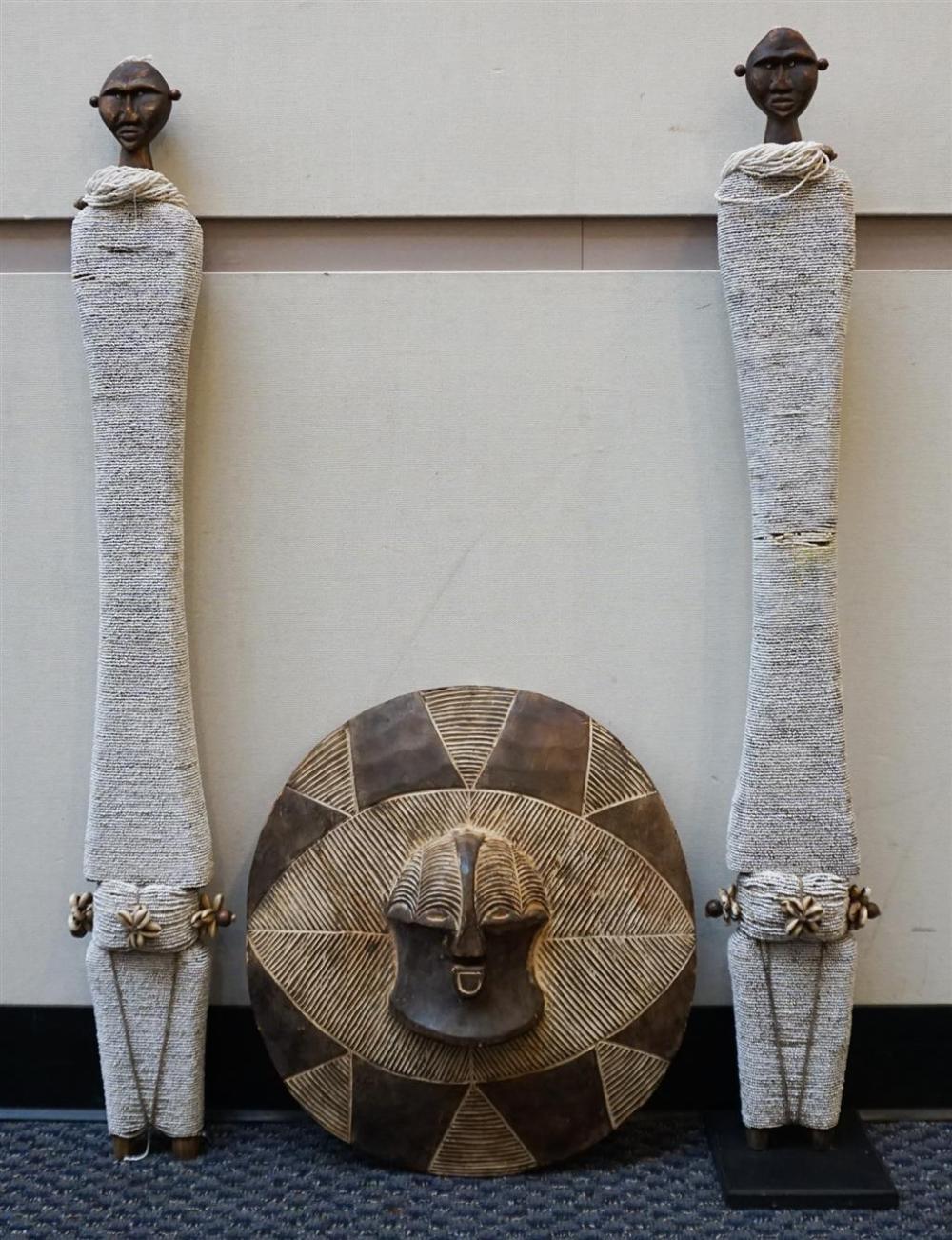 TWO AFRICAN BEADED HARDWOOD FIGURAL