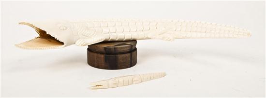 Two African Carved Alligators the