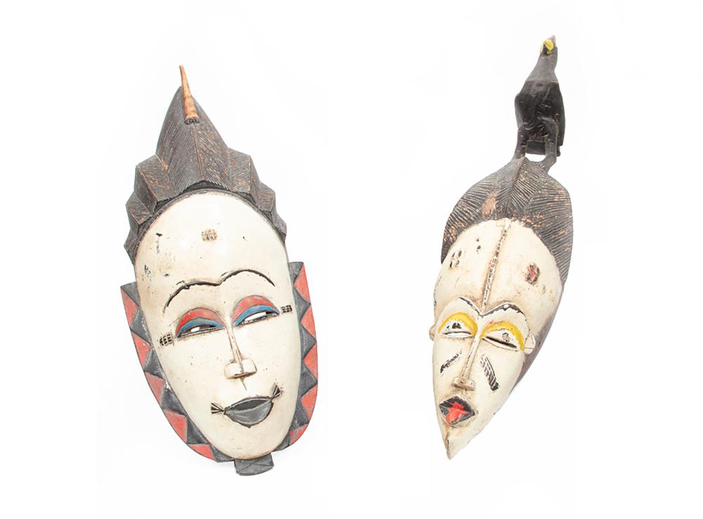 TWO AFRICAN CARVED AND PAINTED WOOD