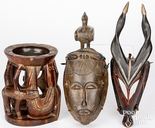 TWO AFRICAN CARVED MASKSTwo African