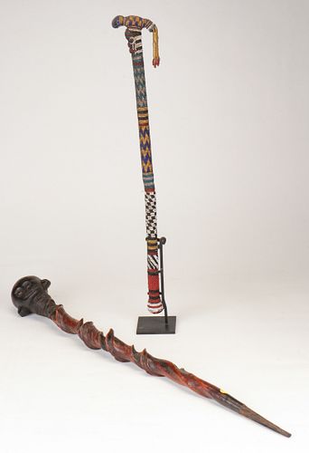 TWO AFRICAN CARVED WOOD AND