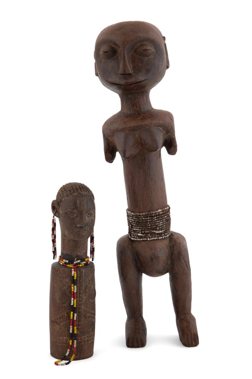 TWO AFRICAN CARVED WOOD FIGURAL