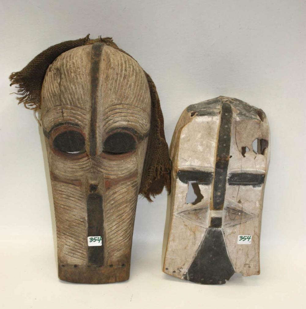 TWO AFRICAN CARVED WOOD LUBA MASKS,