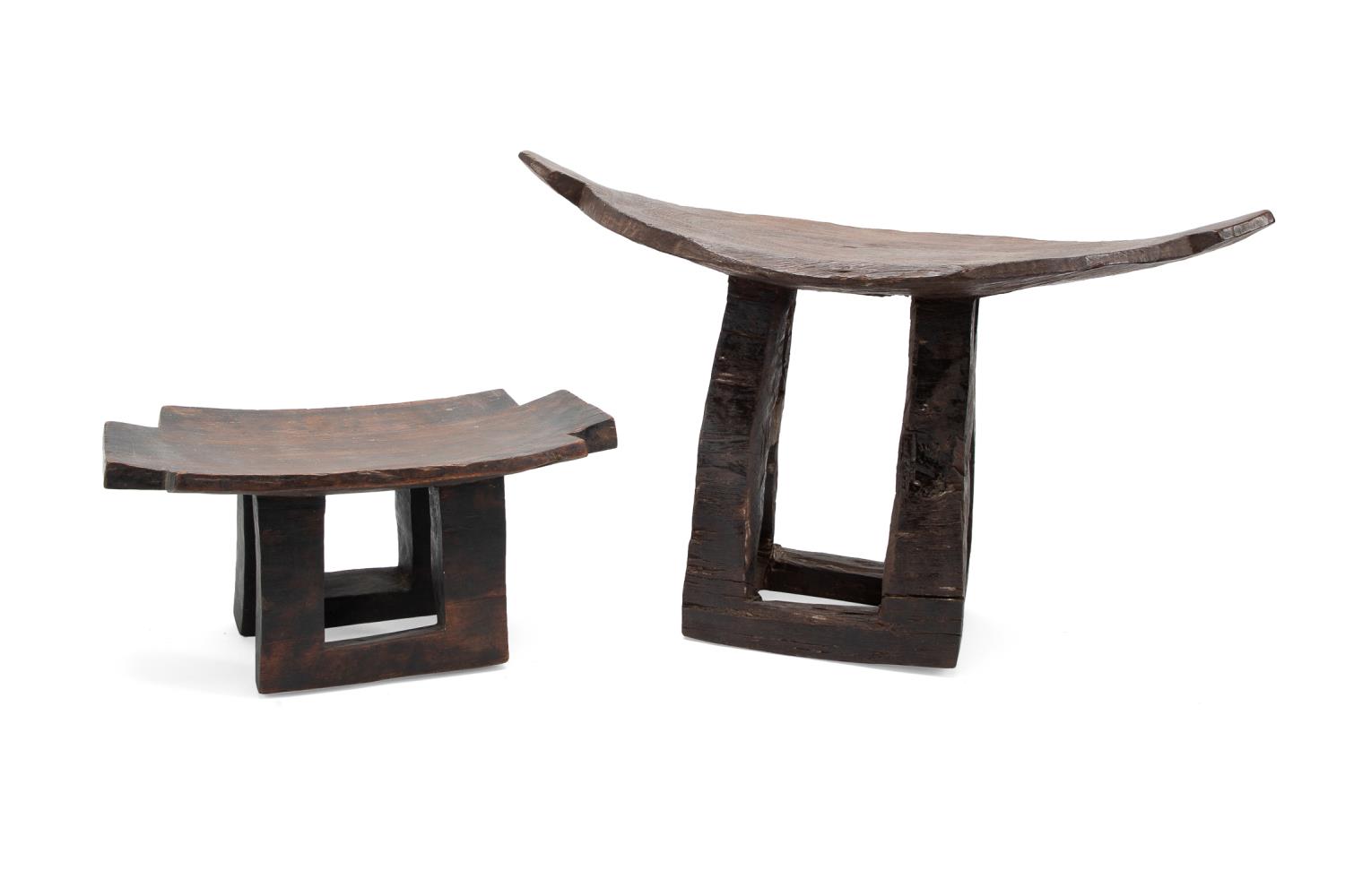 TWO AFRICAN CARVED WOODEN SHORT