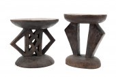TWO AFRICAN CARVED WOODEN STOO