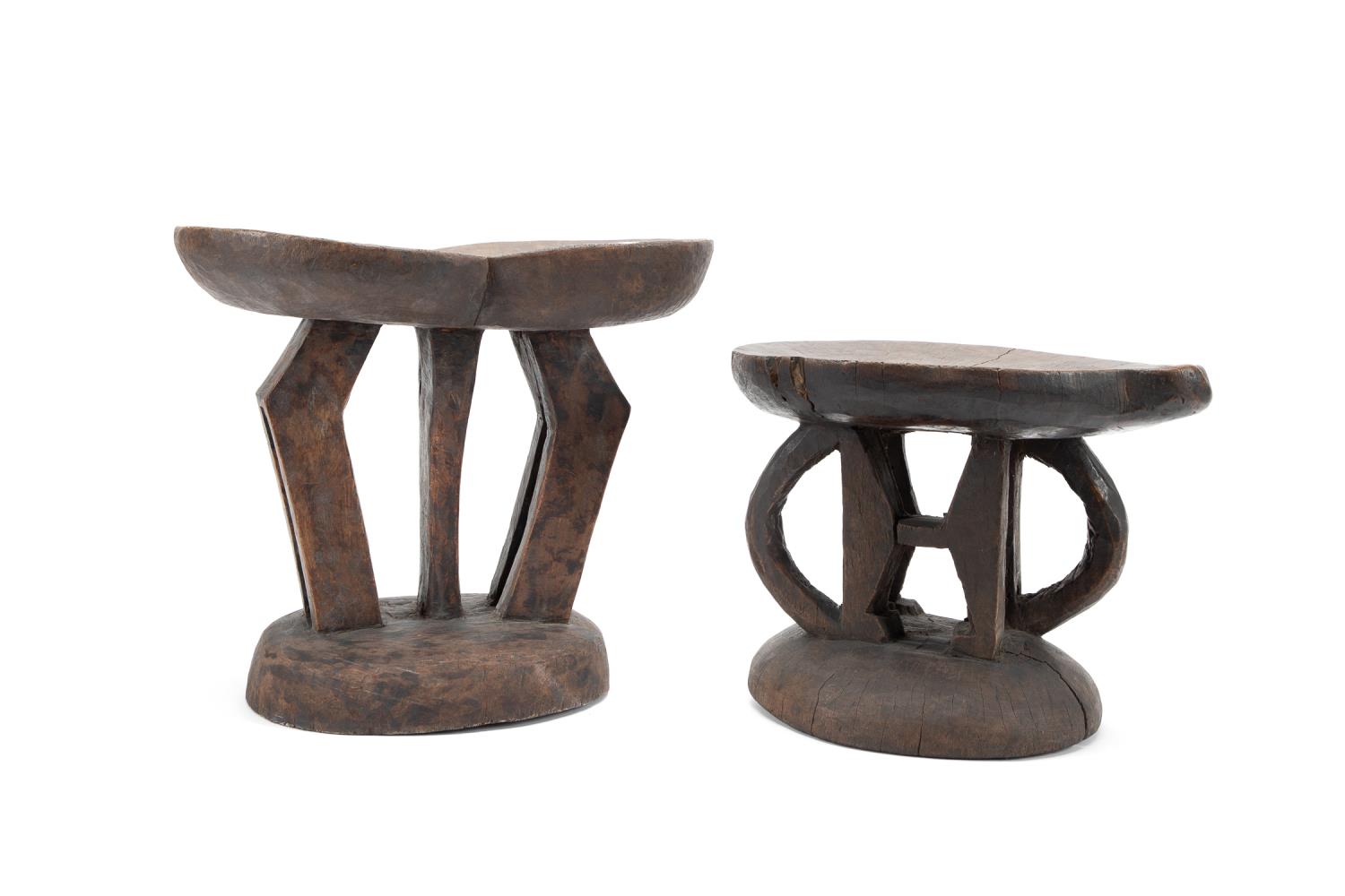 TWO AFRICAN GEOMETRIC LEG CARVED
