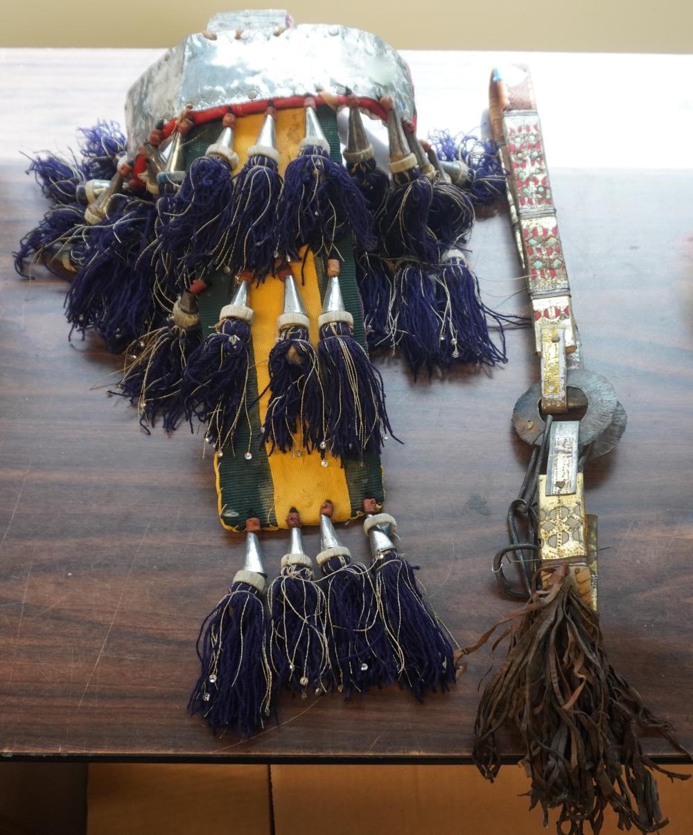 TWO AFRICAN METAL AND CLOTH HORSE