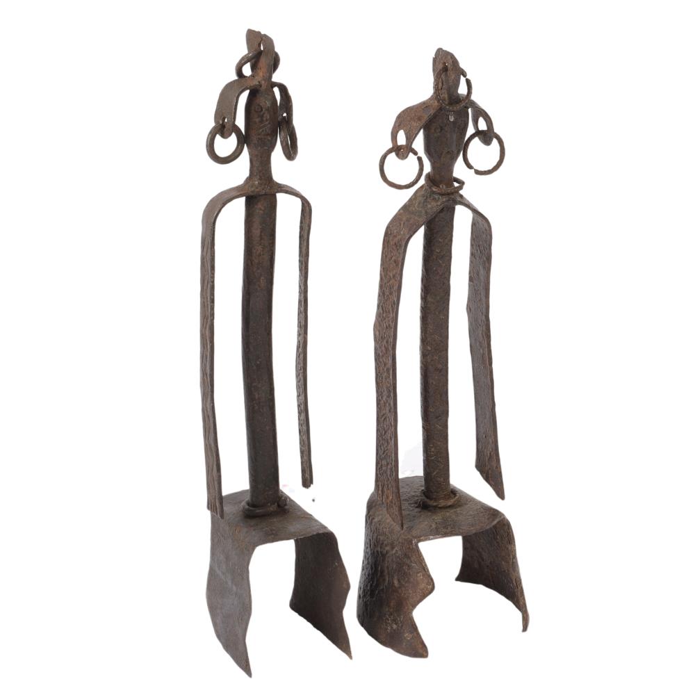 TWO AFRICAN MUMUYE HAMMERED IRON