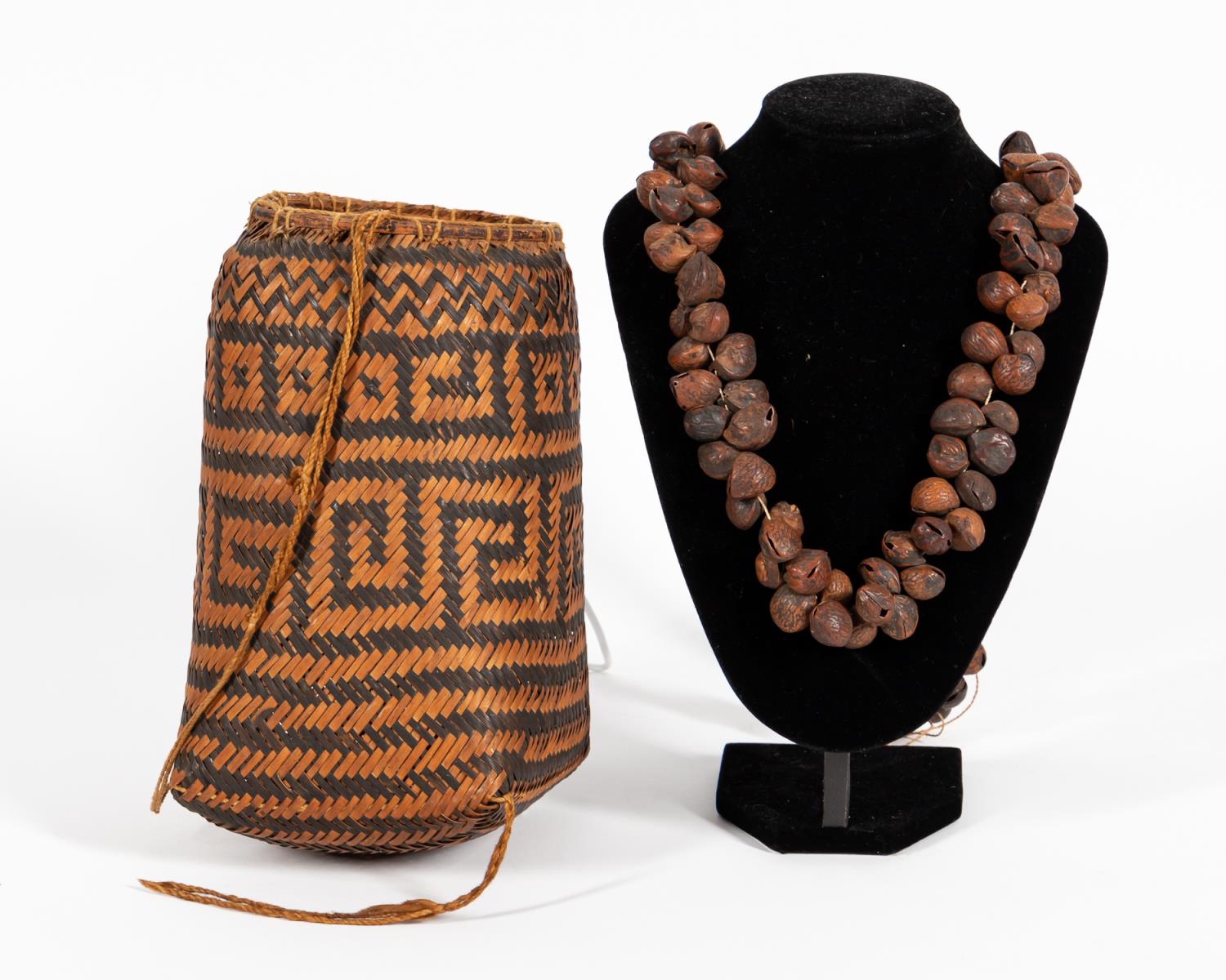 TWO AFRICAN OBJECTS, BASKET & POD