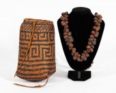 TWO AFRICAN OBJECTS, BASKET &