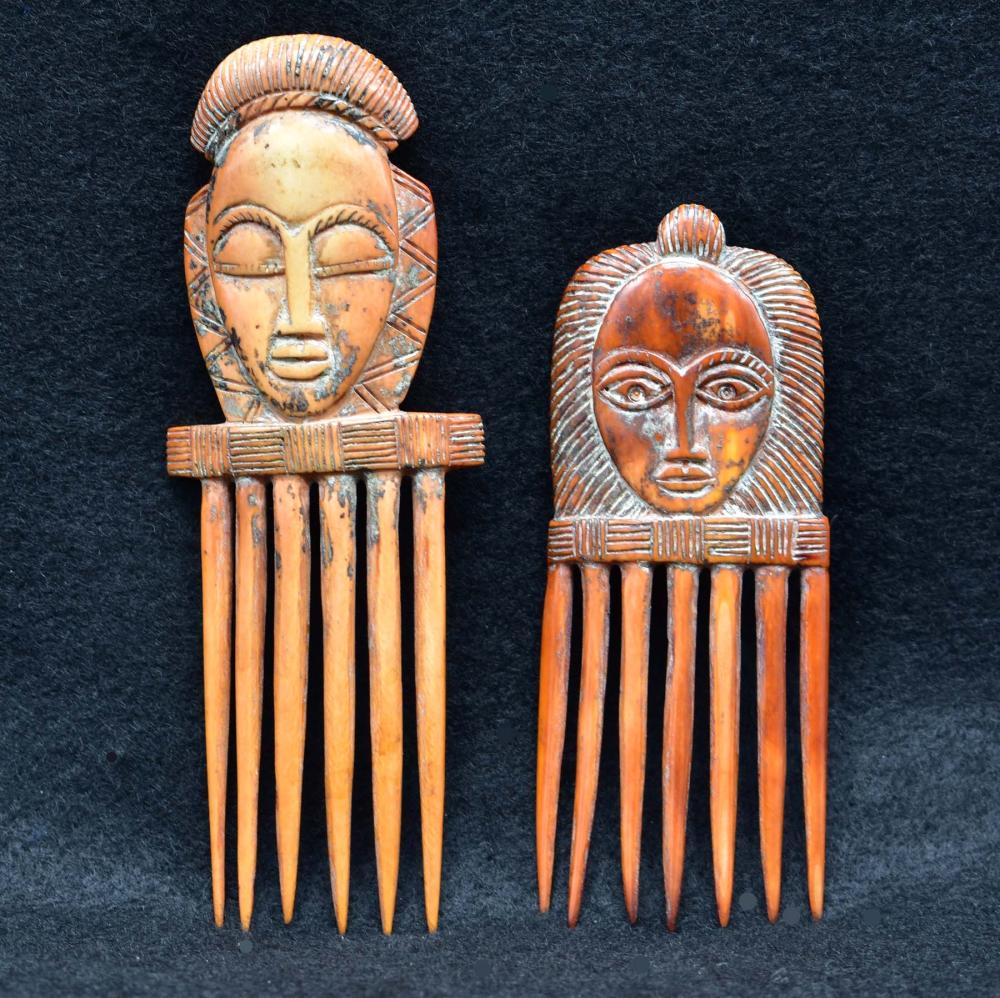TWO AFRICAN STAINED HAIR