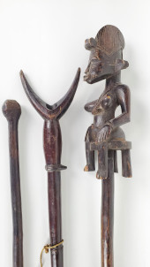 TWO AFRICAN TRIBAL CARVED WOOD