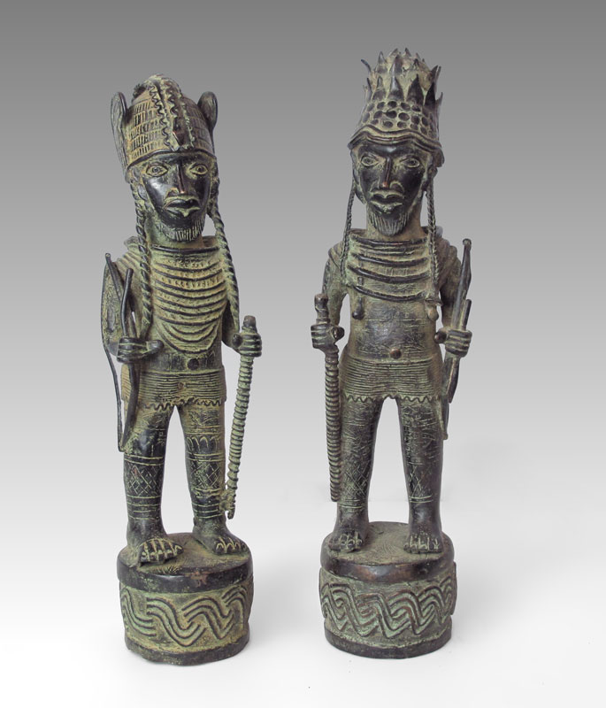 TWO AFRICAN TRIBAL CHIEFTAIN BRONZE