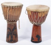 TWO AFRICAN TRIBAL DJEMBE DRUM