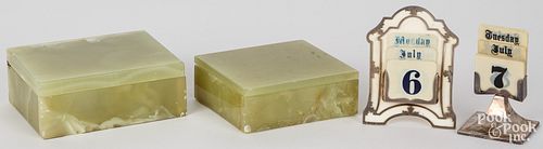 TWO AGATE DRESSER BOXES, ETC.Two
