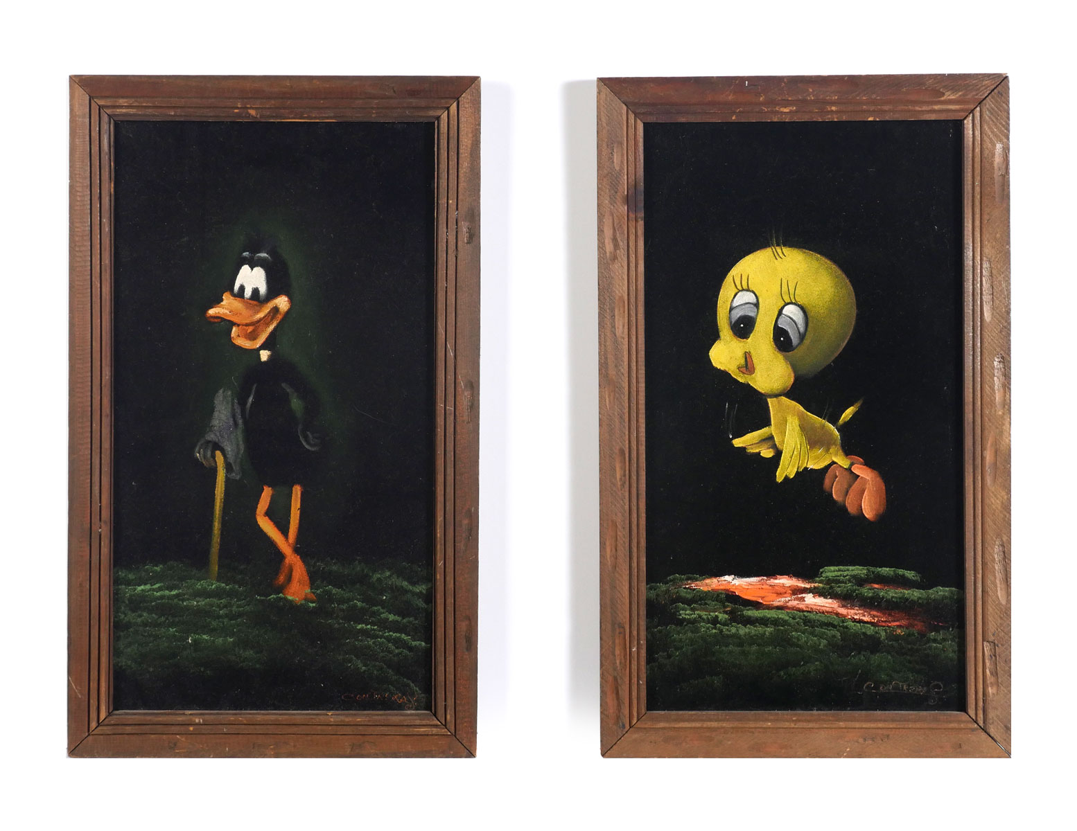 TWO AIRBRUSH ON VELVET PAINTINGS