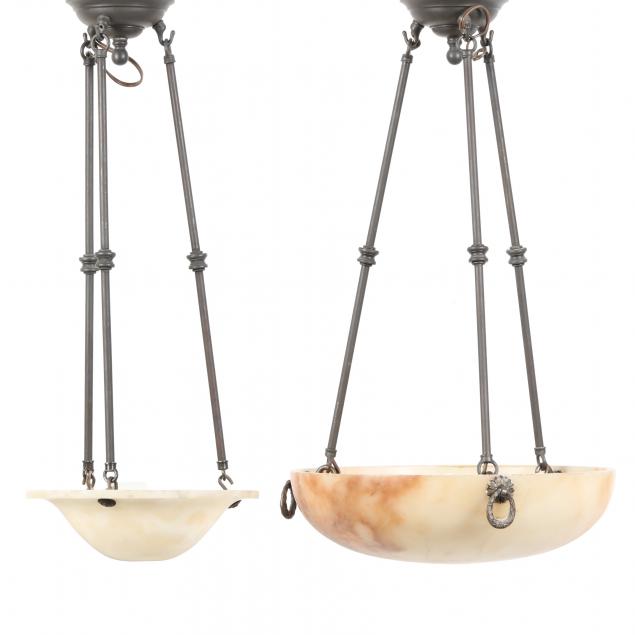 TWO ALABASTER DOME CHANDELIERS