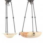 TWO ALABASTER DOME CHANDELIERS