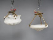 TWO ALABASTER PENDANT CHANDELI